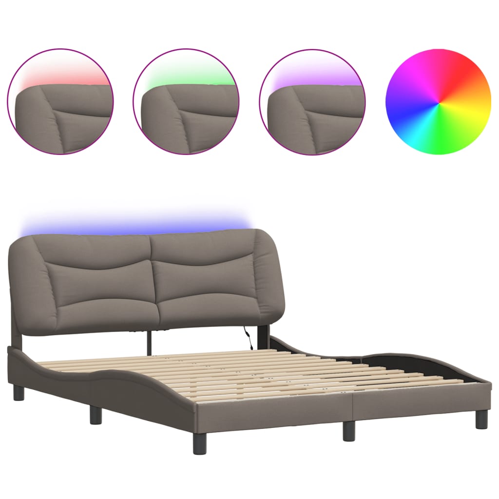 Bettgestell mit LED ohne Matratze "Hvar" Taupe 160x200 cm Stoff