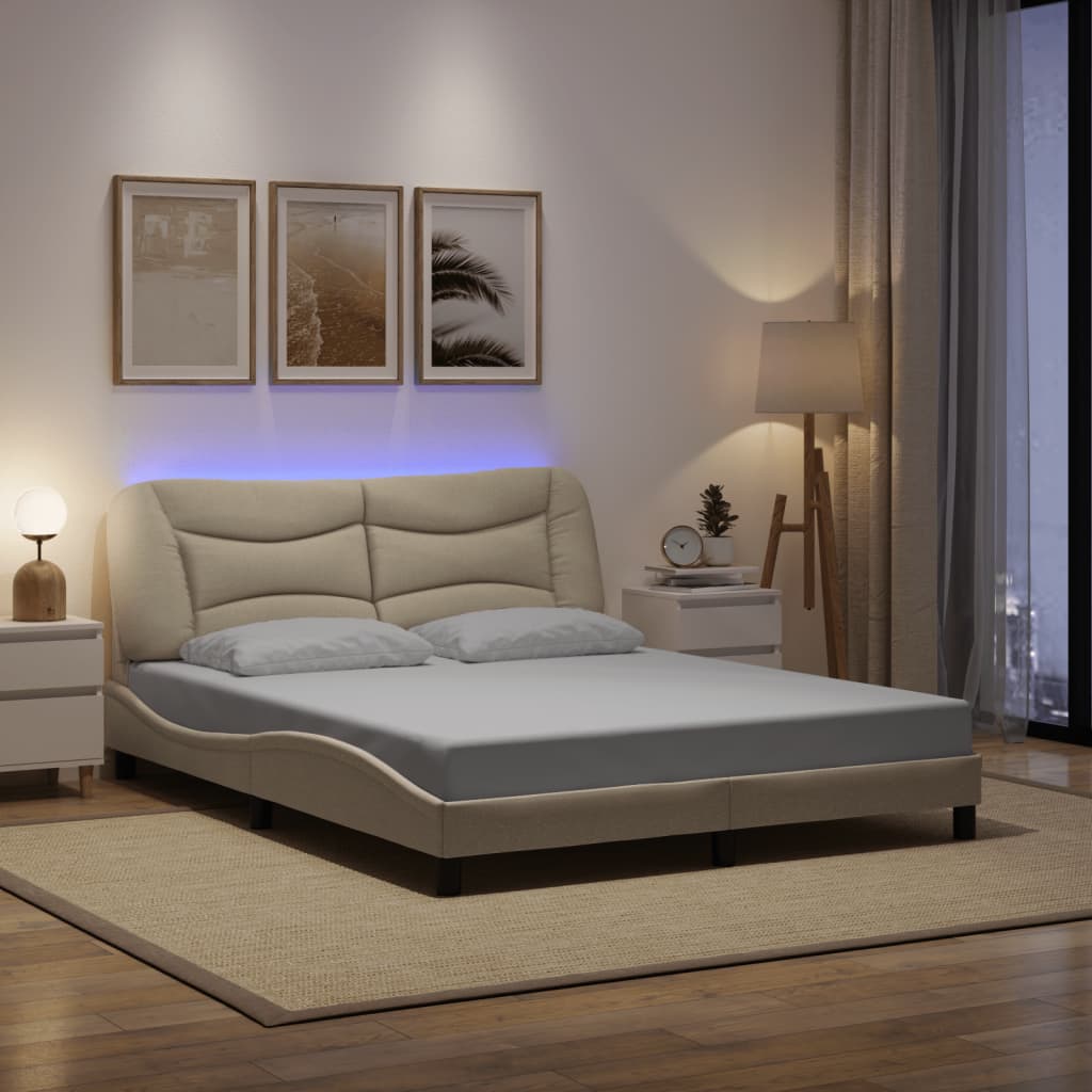 Bettgestell mit LED ohne Matratze "Hvar" Creme 160x200 cm Stoff