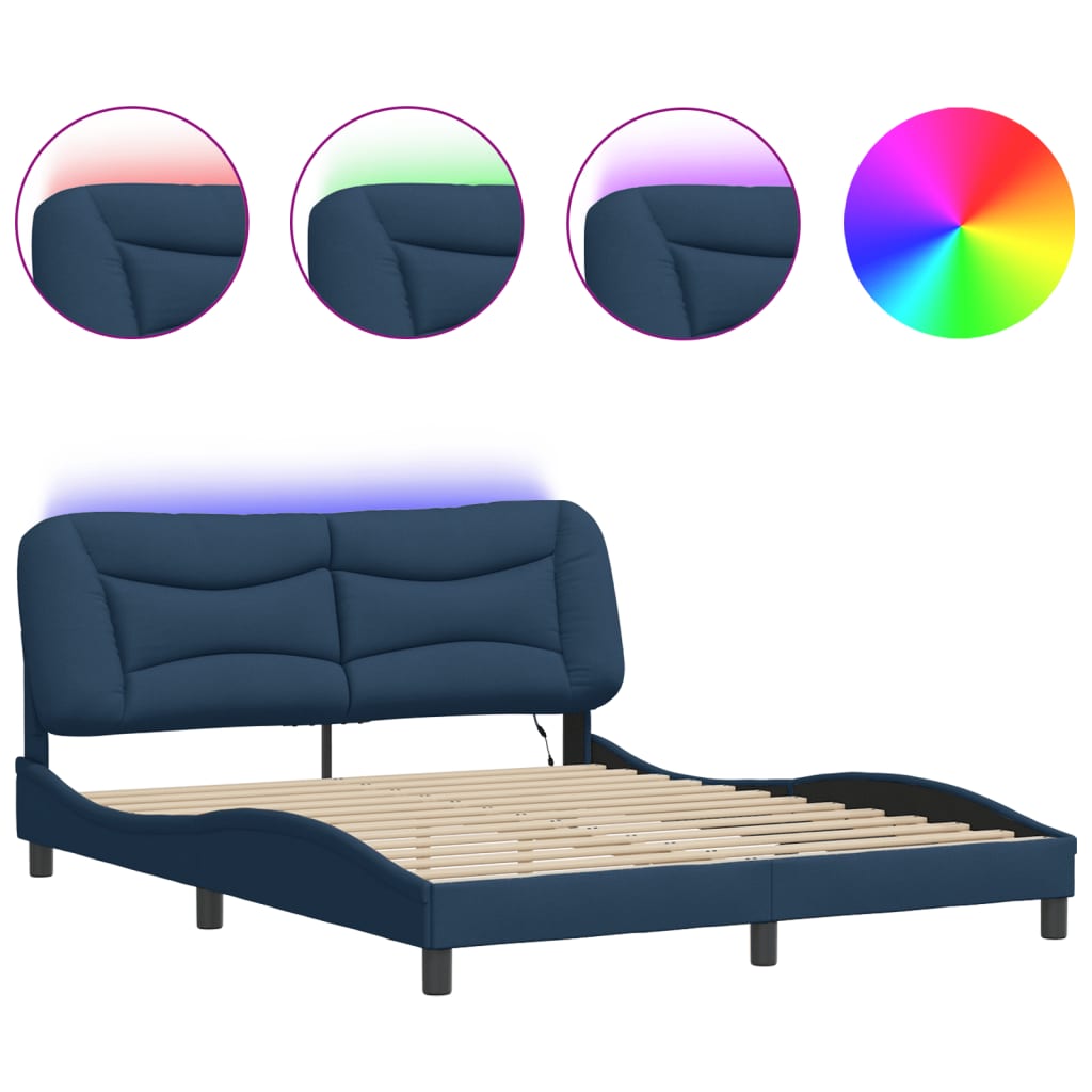 Bettgestell mit LED ohne Matratze "Hvar" Blau 160x200 cm Stoff