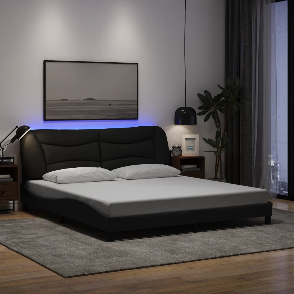Bettgestell mit LED ohne Matratze "Hvar" Schwarz 180x200 cm Stoff