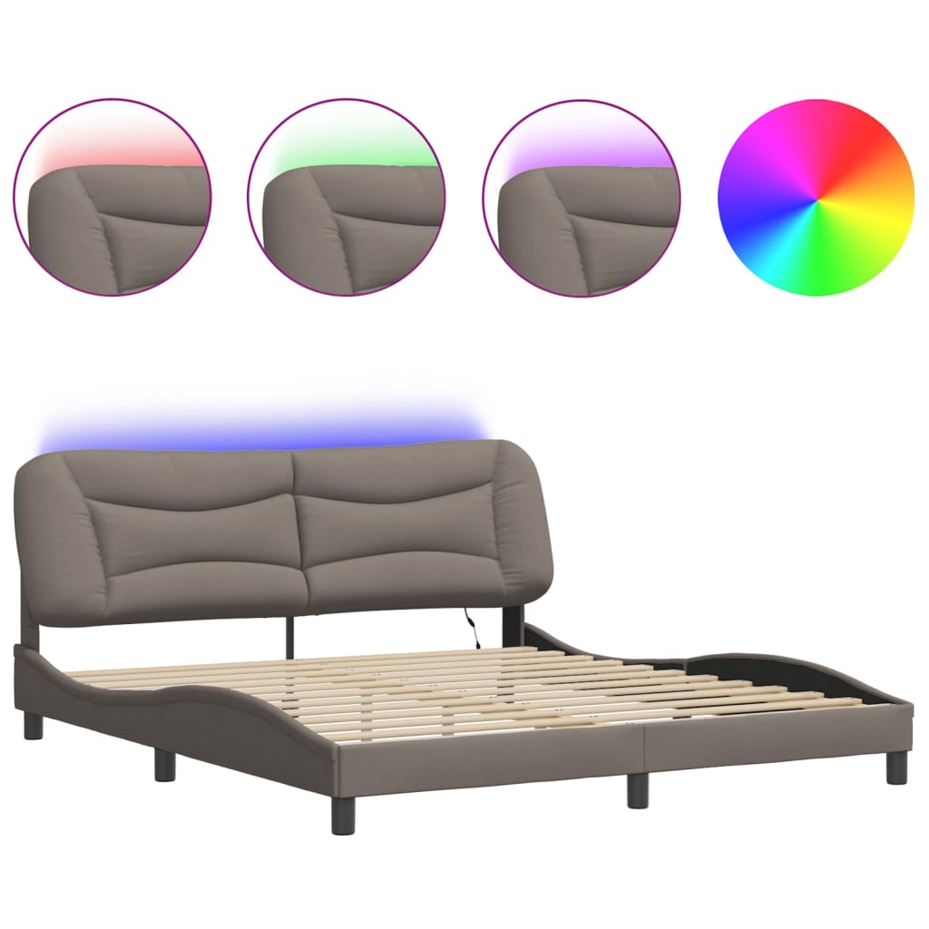 Bettgestell mit LED ohne Matratze "Hvar" Taupe 180x200 cm Stoff