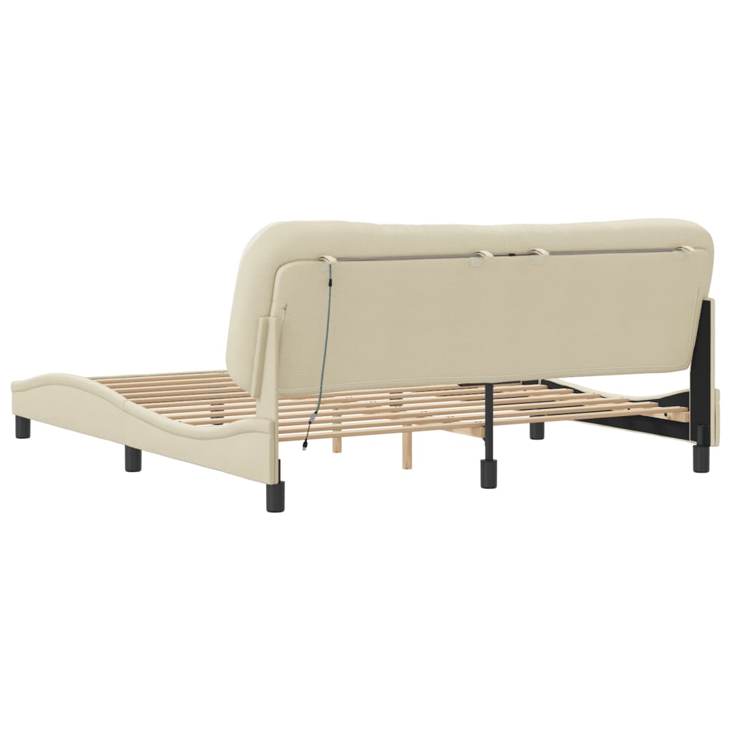 Bettgestell mit LED ohne Matratze "Hvar" Creme 180x200 cm Stoff