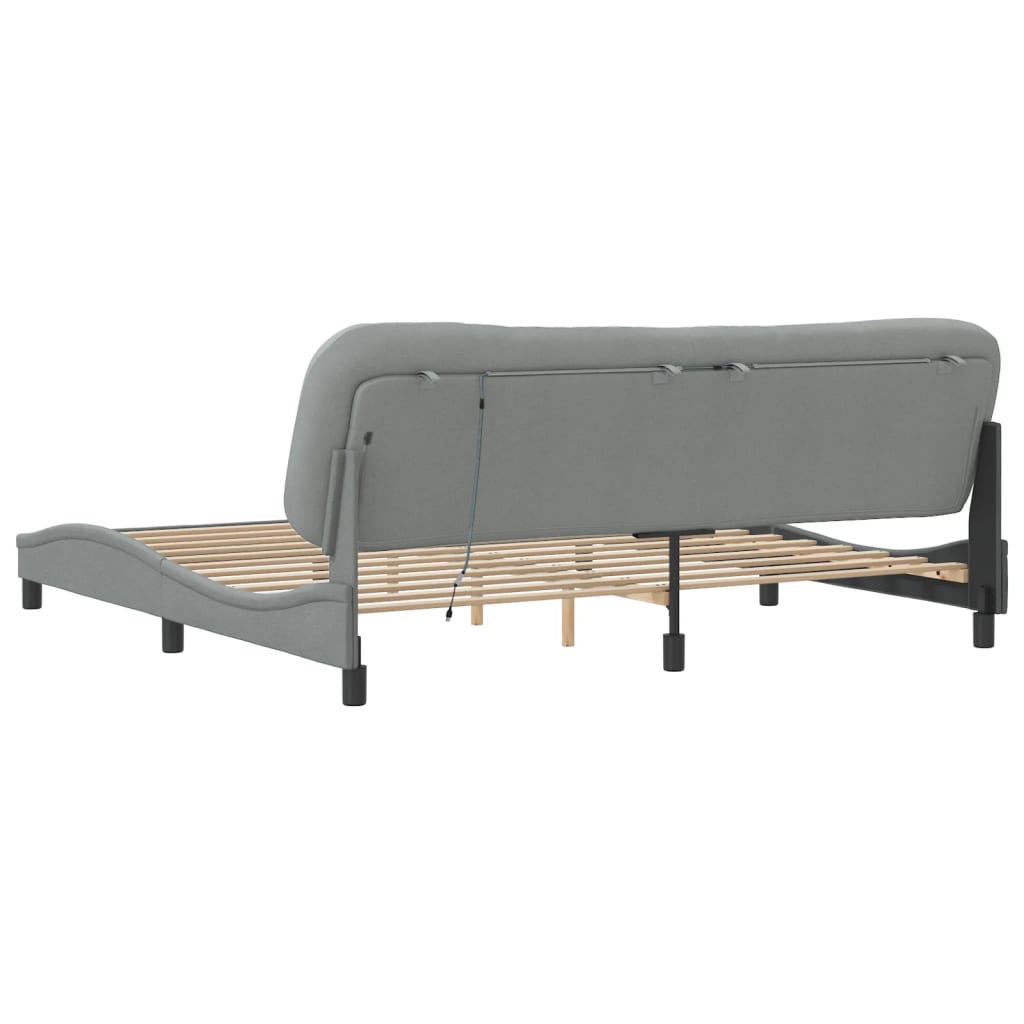 Bettgestell mit LED ohne Matratze "Hvar" Hellgrau 200x200 cm Stoff