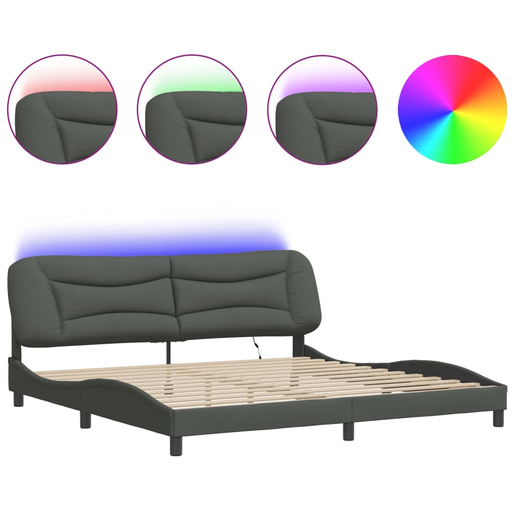 Bettgestell mit LED ohne Matratze "Hvar" Dunkelgrau 200x200 cm Stoff