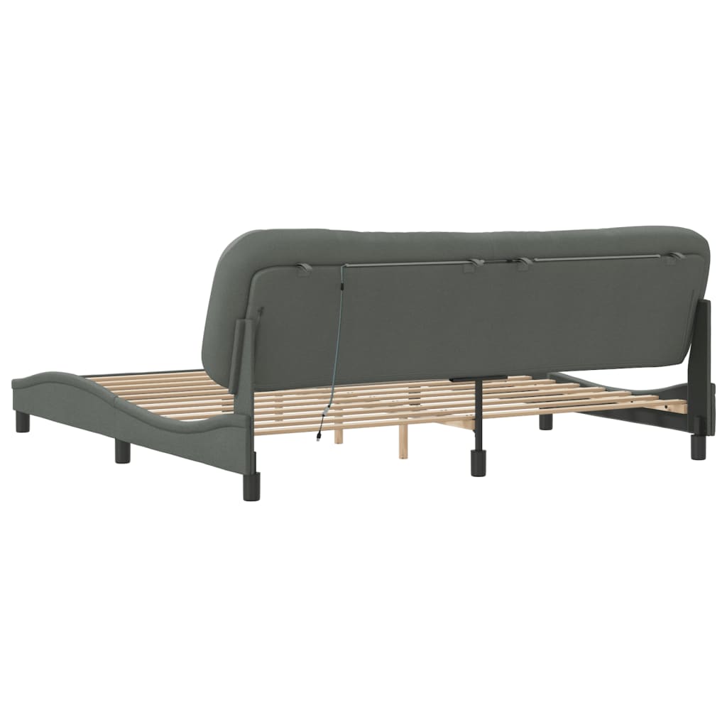 Bettgestell mit LED ohne Matratze "Hvar" Dunkelgrau 200x200 cm Stoff