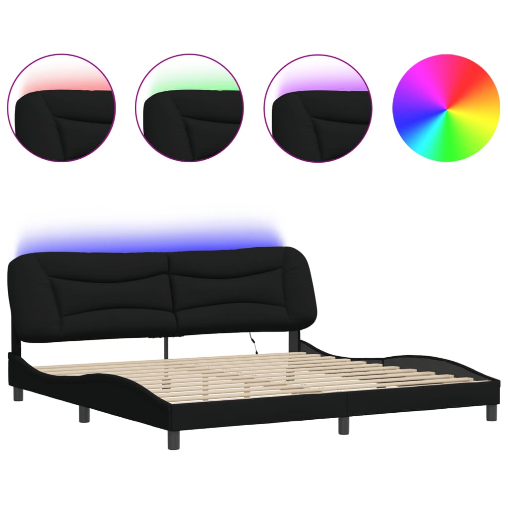Bettgestell mit LED ohne Matratze "Hvar" Schwarz 200x200 cm Stoff