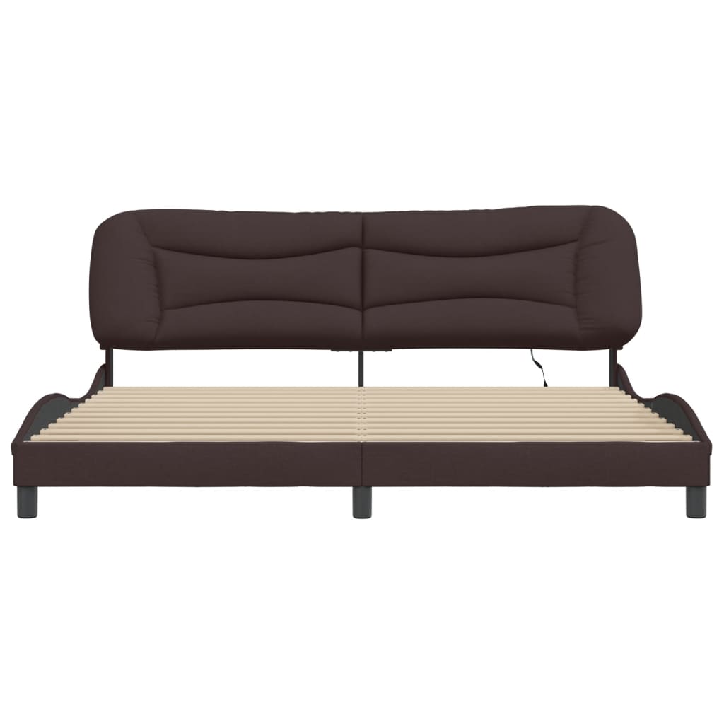 Bettgestell mit LED ohne Matratze "Hvar" Dunkelbraun 200x200 cm Stoff