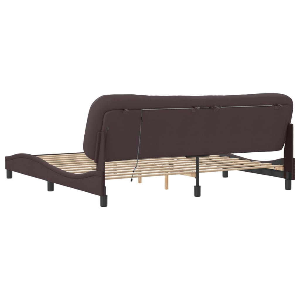 Bettgestell mit LED ohne Matratze "Hvar" Dunkelbraun 200x200 cm Stoff