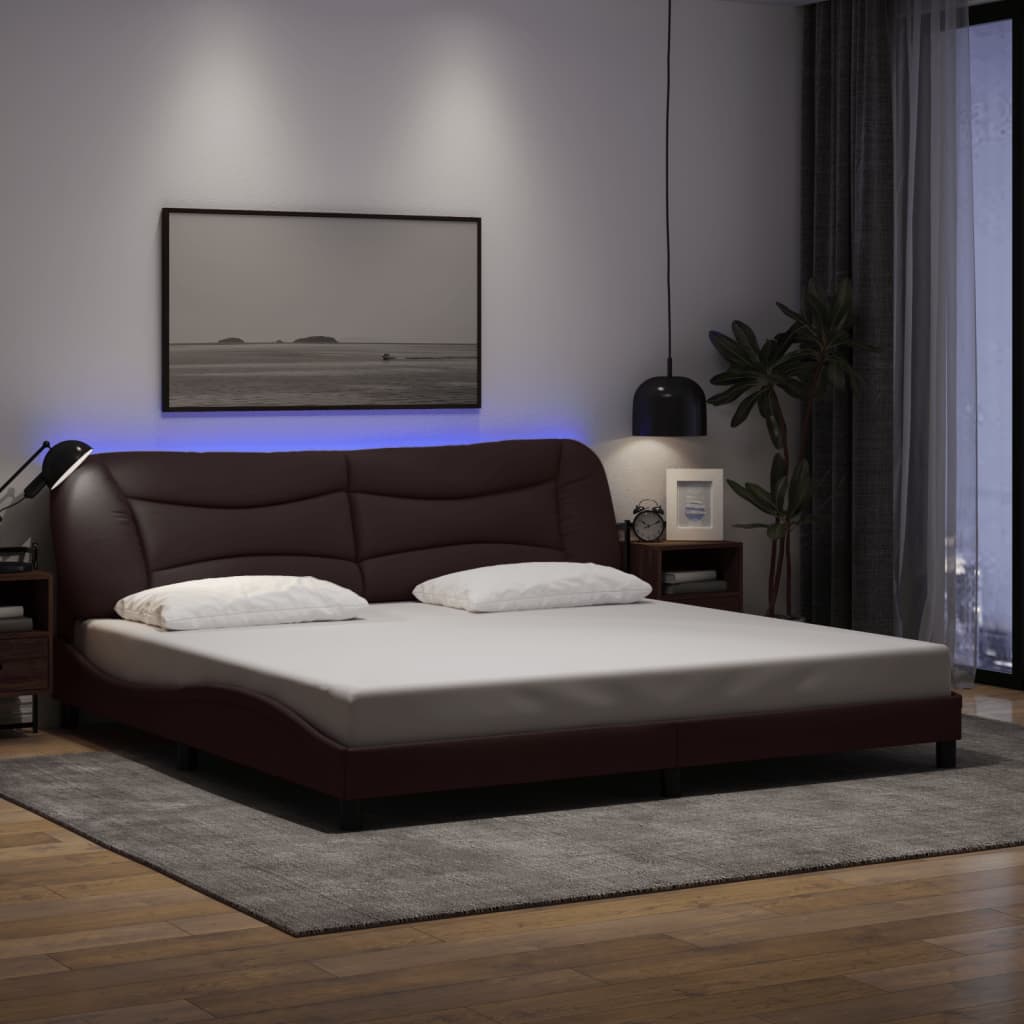 Bettgestell mit LED ohne Matratze "Hvar" Dunkelbraun 200x200 cm Stoff