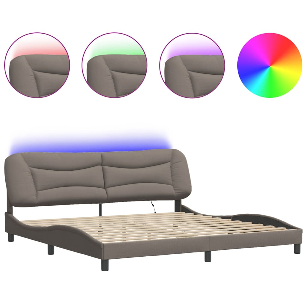 Bettgestell mit LED ohne Matratze "Hvar" Taupe 200x200 cm Stoff