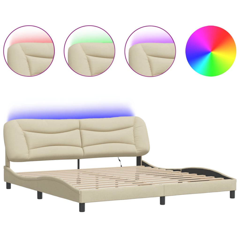 Bettgestell mit LED ohne Matratze "Hvar" Creme 200x200 cm Stoff