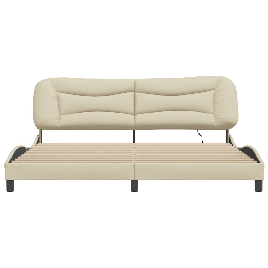 Bettgestell mit LED ohne Matratze "Hvar" Creme 200x200 cm Stoff