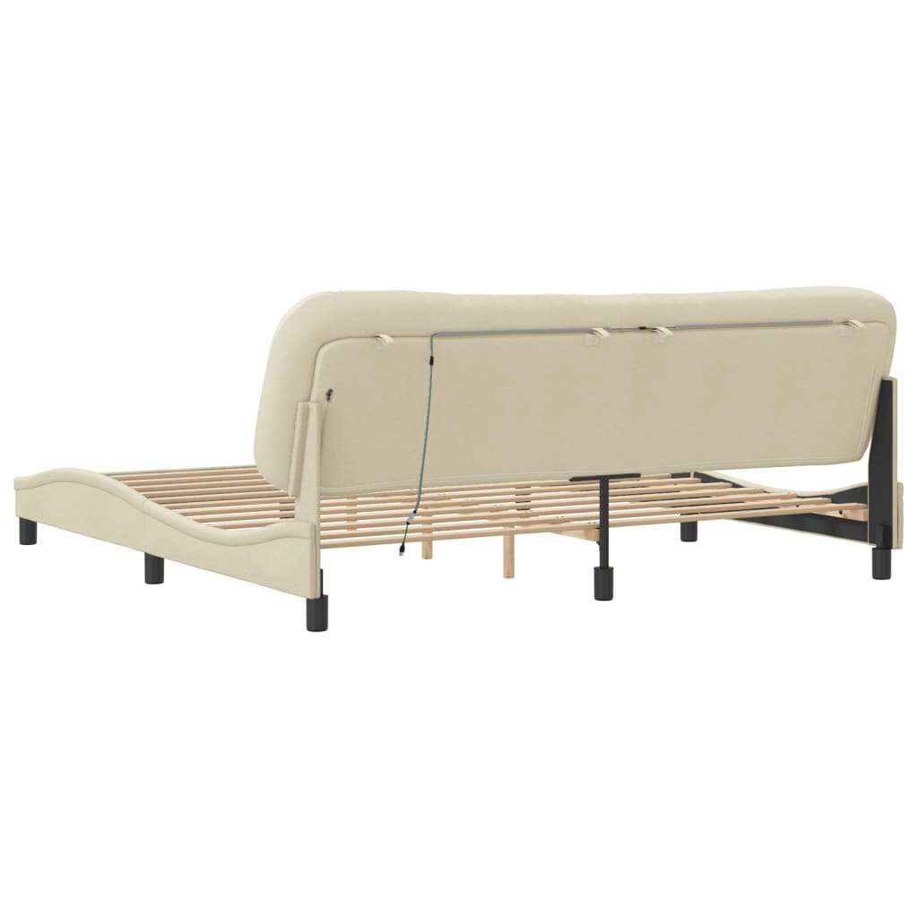 Bettgestell mit LED ohne Matratze "Hvar" Creme 200x200 cm Stoff