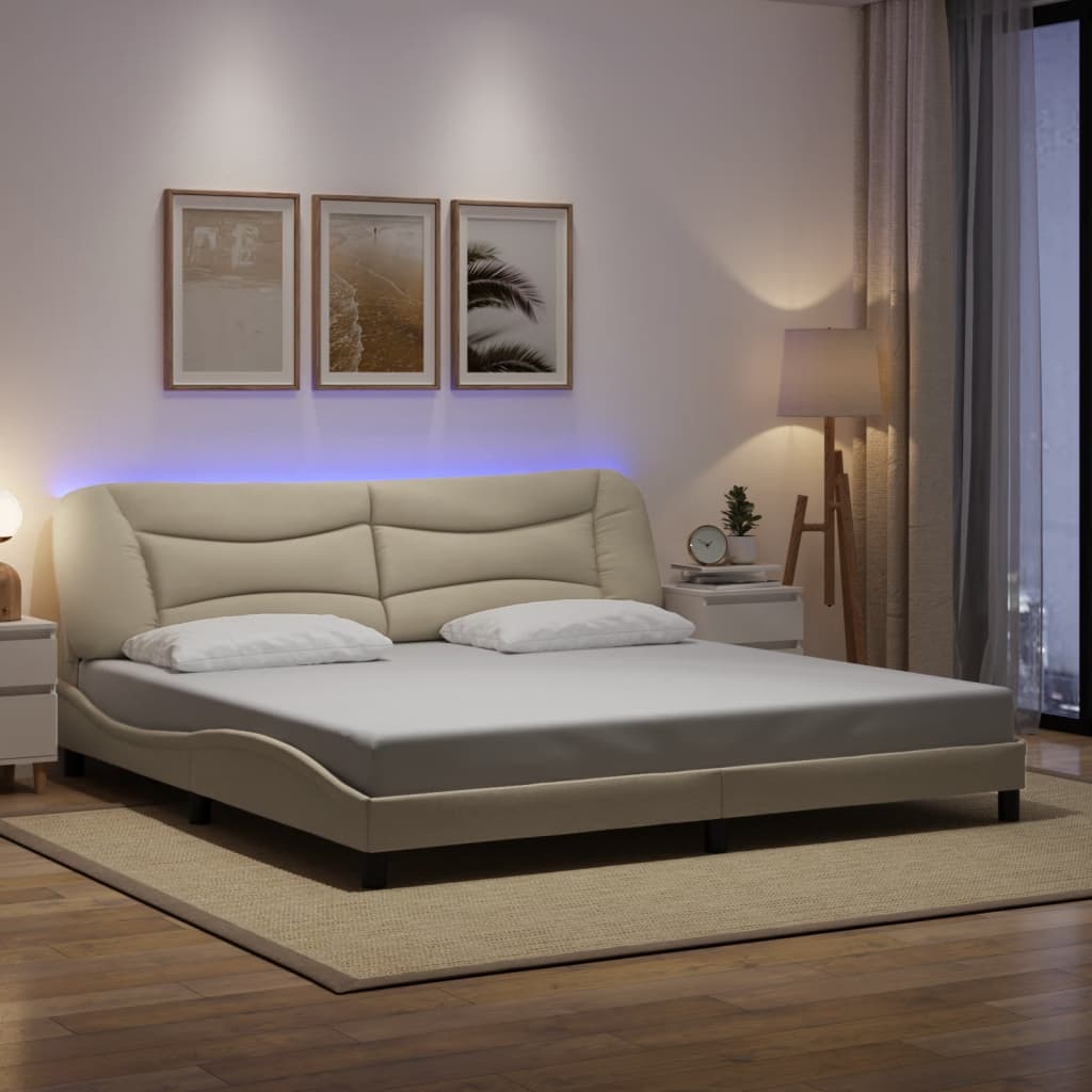 Bettgestell mit LED ohne Matratze "Hvar" Creme 200x200 cm Stoff