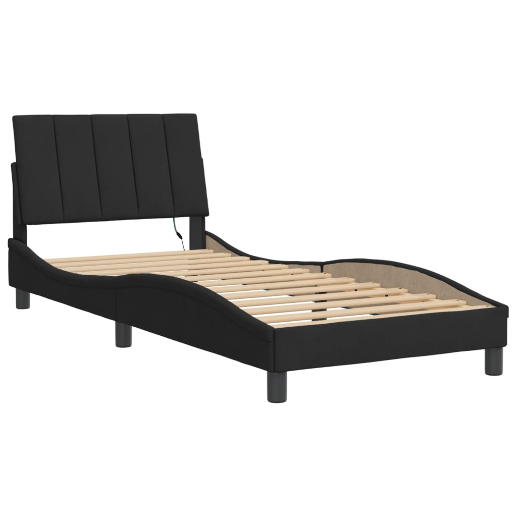 Bettgestell mit LED ohne Matratze "Hanko" Schwarz 80x200 cm Samt