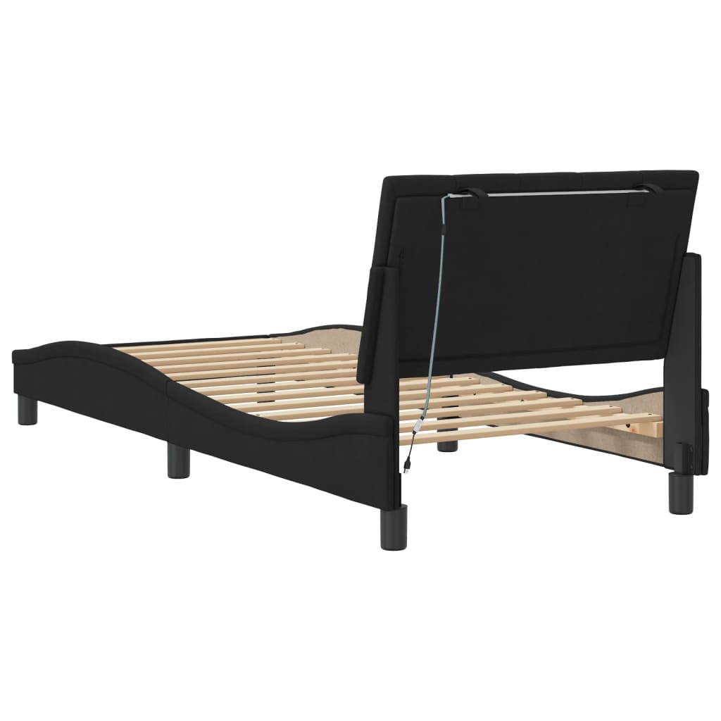 Bettgestell mit LED ohne Matratze "Hanko" Schwarz 80x200 cm Samt