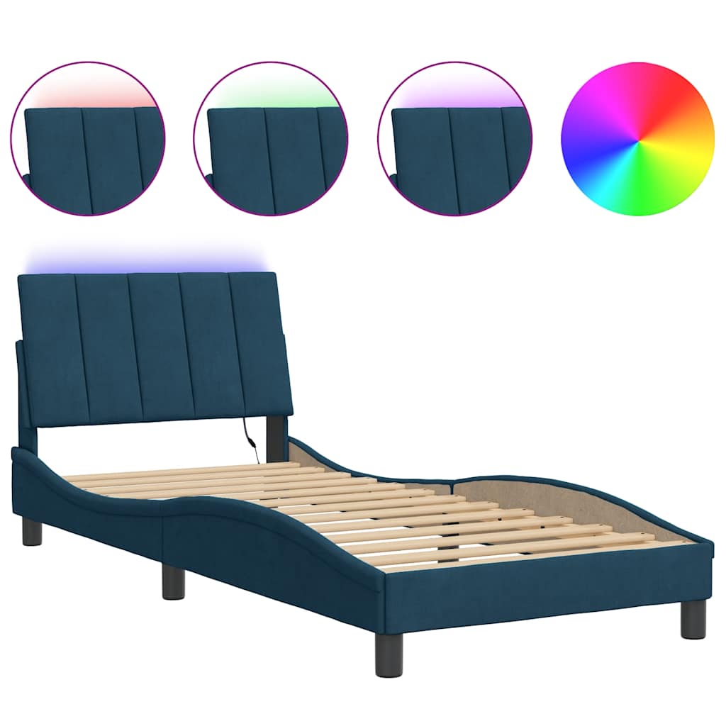 Bettgestell mit LED ohne Matratze "Hanko" Blau 80x200 cm Samt