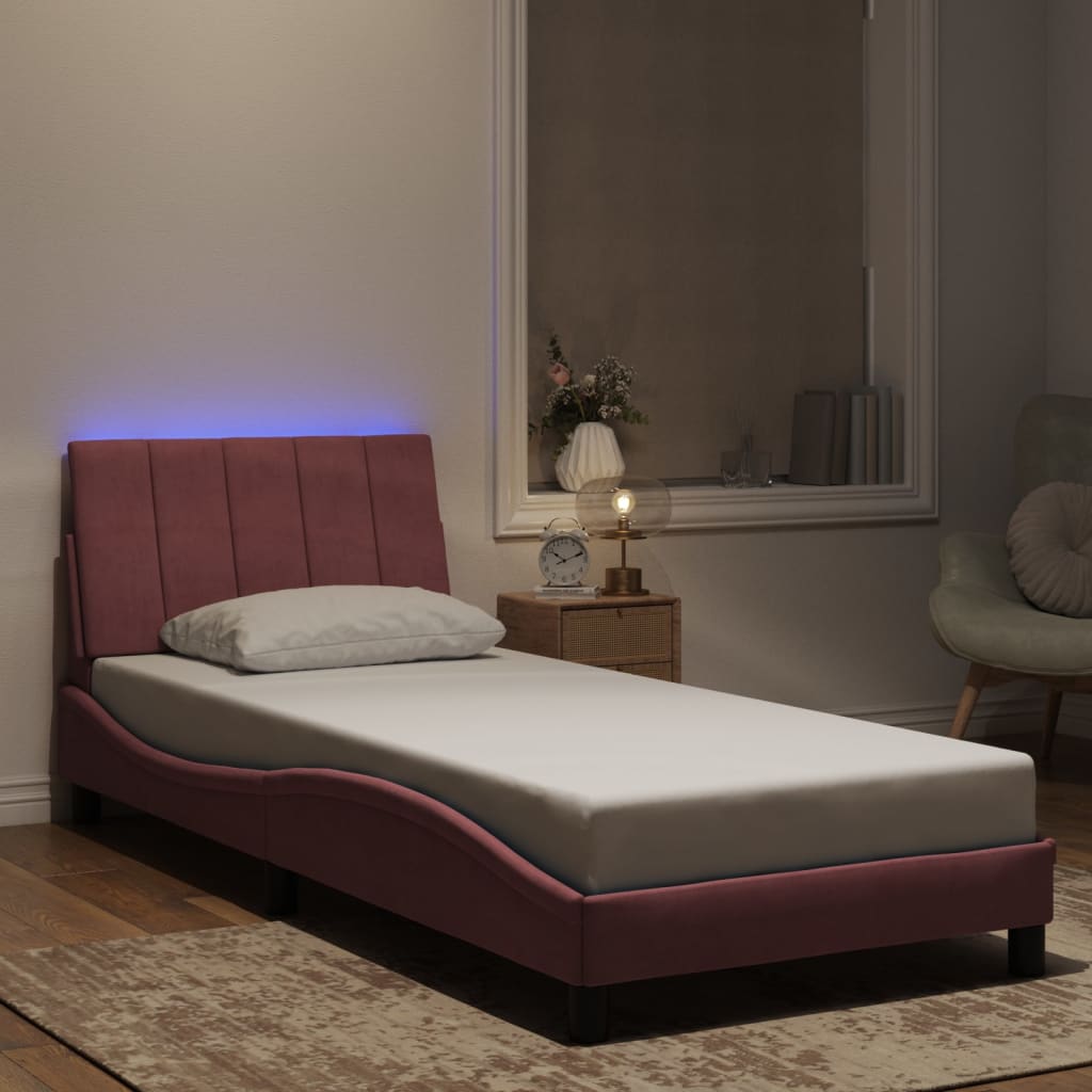 Bettgestell mit LED ohne Matratze "Hanko" Rosa 80x200 cm Samt