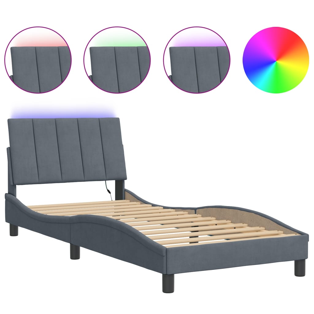 Bettgestell mit LED ohne Matratze "Hanko" Dunkelgrau 90x190 cm Samt