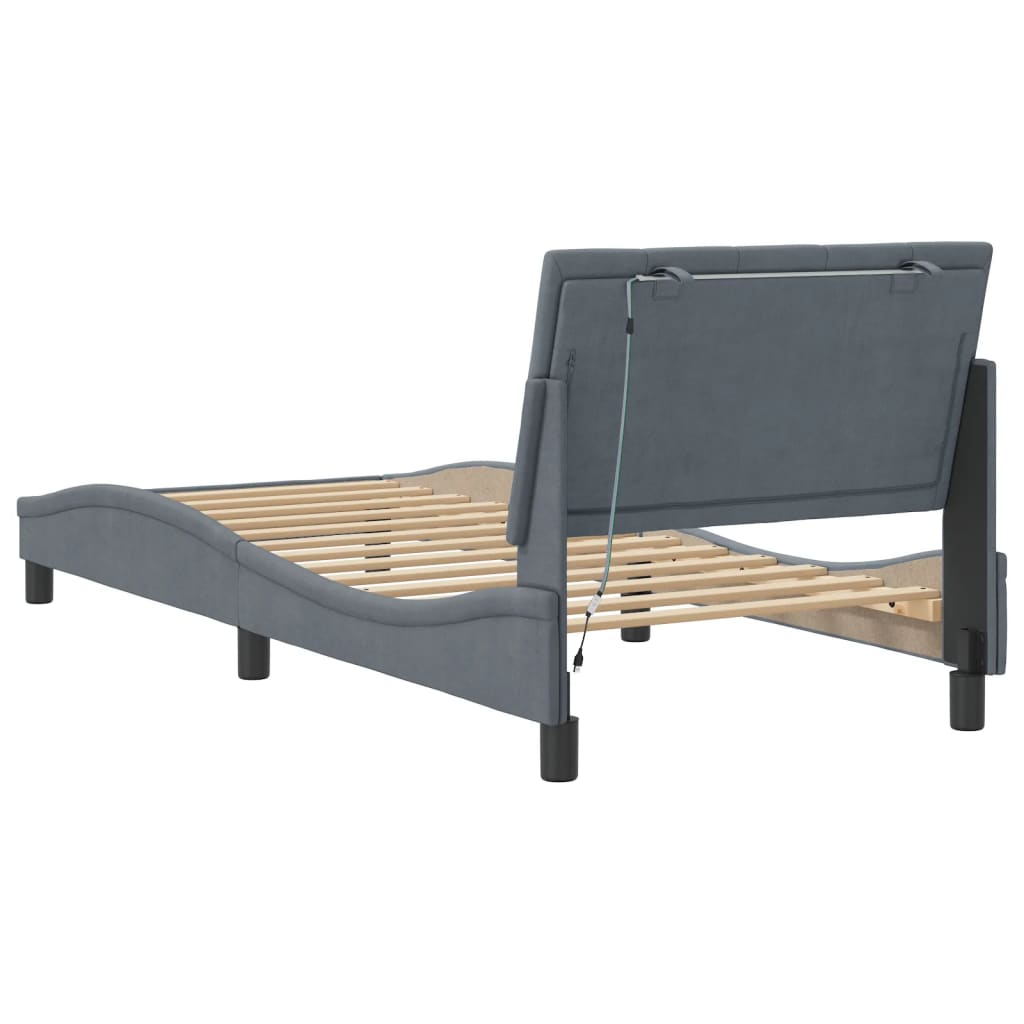 Bettgestell mit LED ohne Matratze "Hanko" Dunkelgrau 90x190 cm Samt