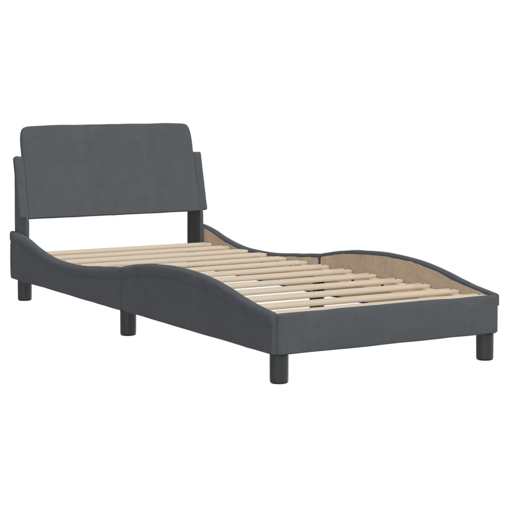 Bettgestell mit LED ohne Matratze "Hanko" Dunkelgrau 90x190 cm Samt