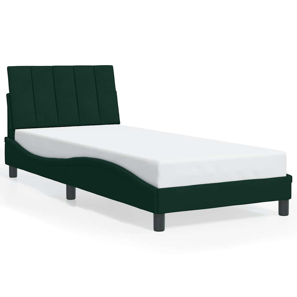 Bettgestell mit LED ohne Matratze "Hanko" Dunkelgrün 90x190 cm Samt