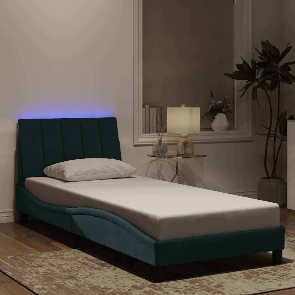 Bettgestell mit LED ohne Matratze "Hanko" Dunkelgrün 90x190 cm Samt