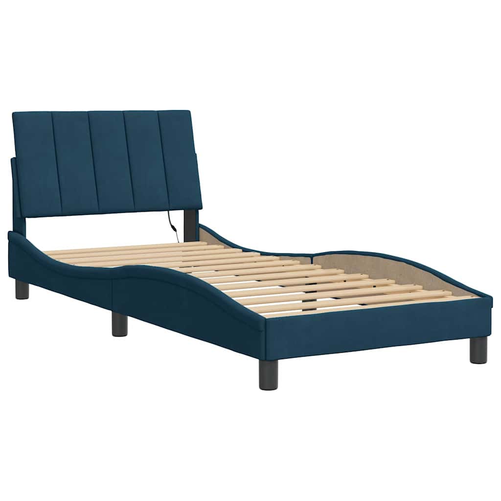 Bettgestell mit LED ohne Matratze "Hanko" Blau 90x190 cm Samt
