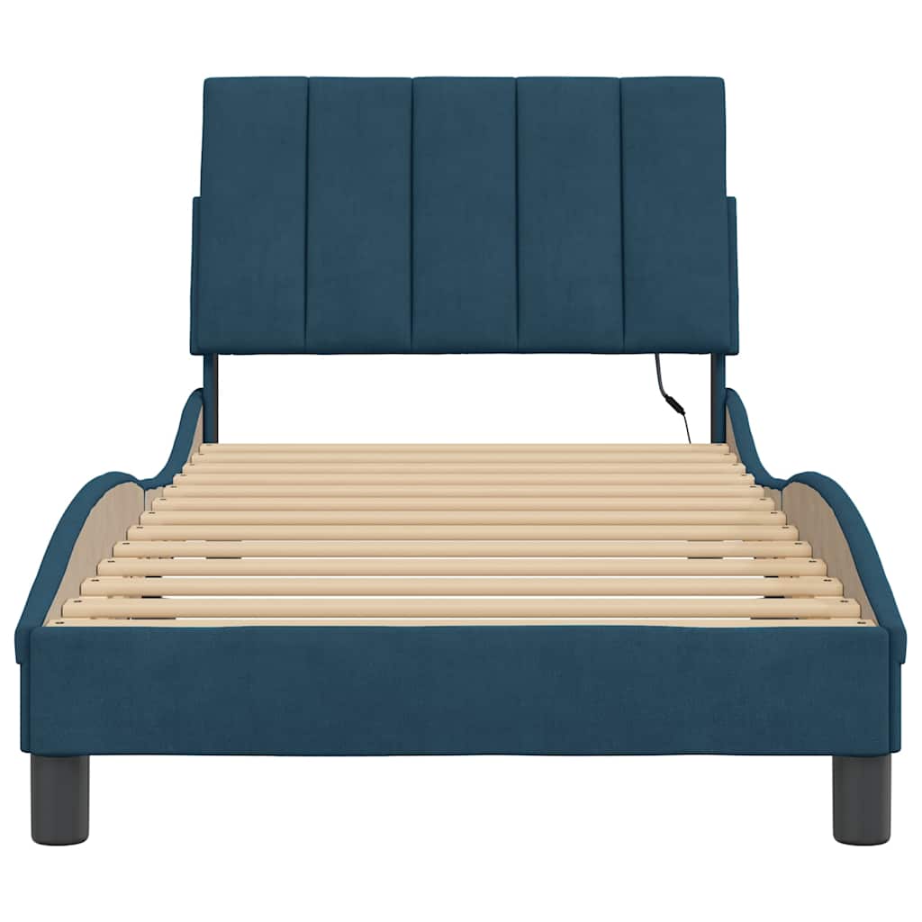 Bettgestell mit LED ohne Matratze "Hanko" Blau 90x190 cm Samt