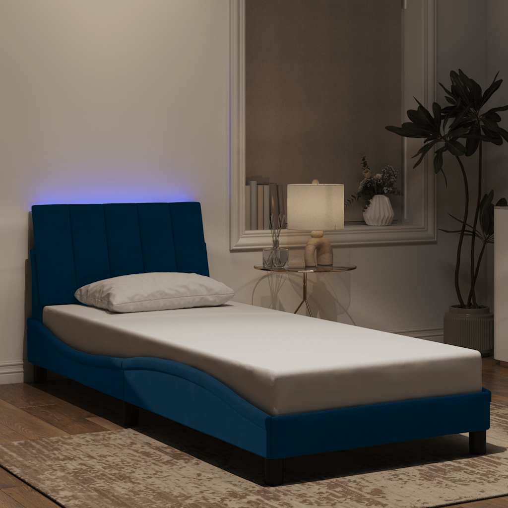 Bettgestell mit LED ohne Matratze "Hanko" Blau 90x190 cm Samt