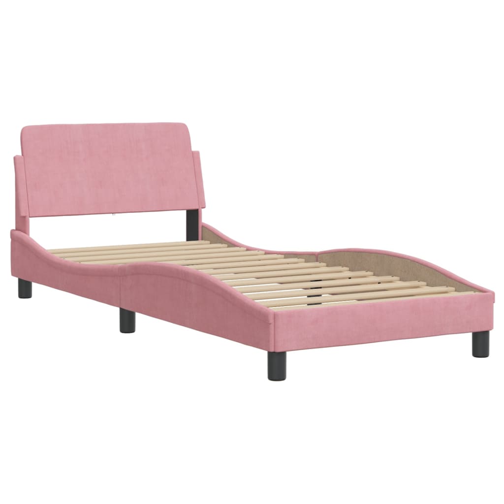 Bettgestell mit LED ohne Matratze "Hanko" Rosa 90x190 cm Samt