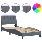 Bettgestell mit LED ohne Matratze "Hanko" Dunkelgrau 90x200 cm Samt