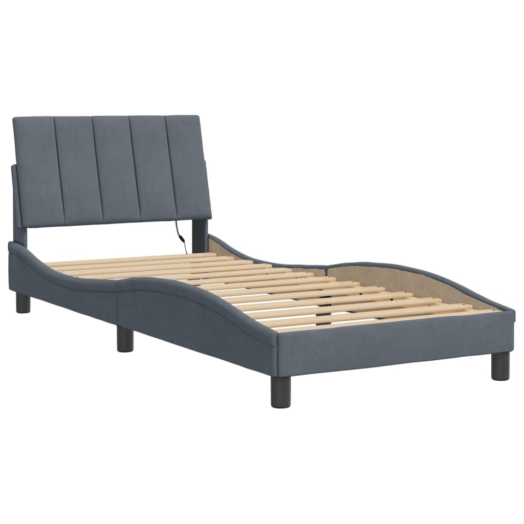 Bettgestell mit LED ohne Matratze "Hanko" Dunkelgrau 90x200 cm Samt