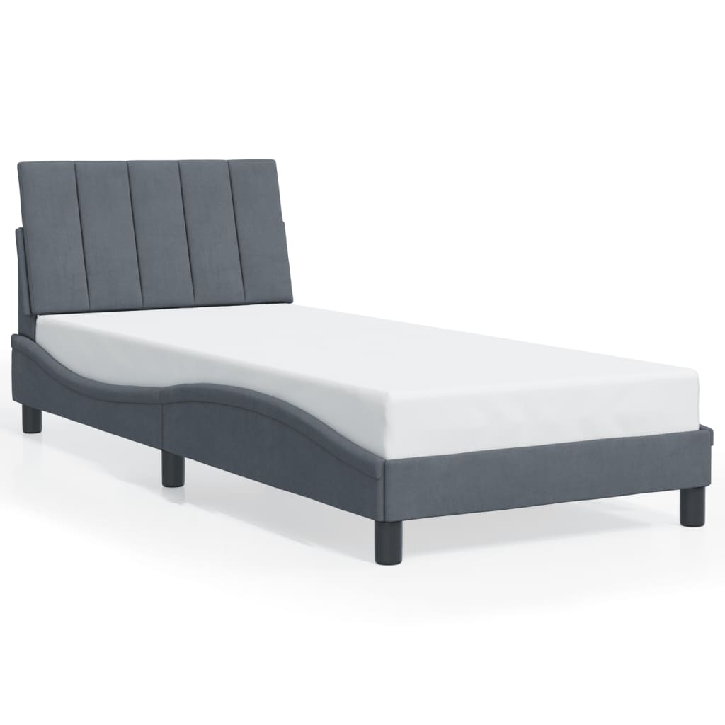 Bettgestell mit LED ohne Matratze "Hanko" Dunkelgrau 90x200 cm Samt