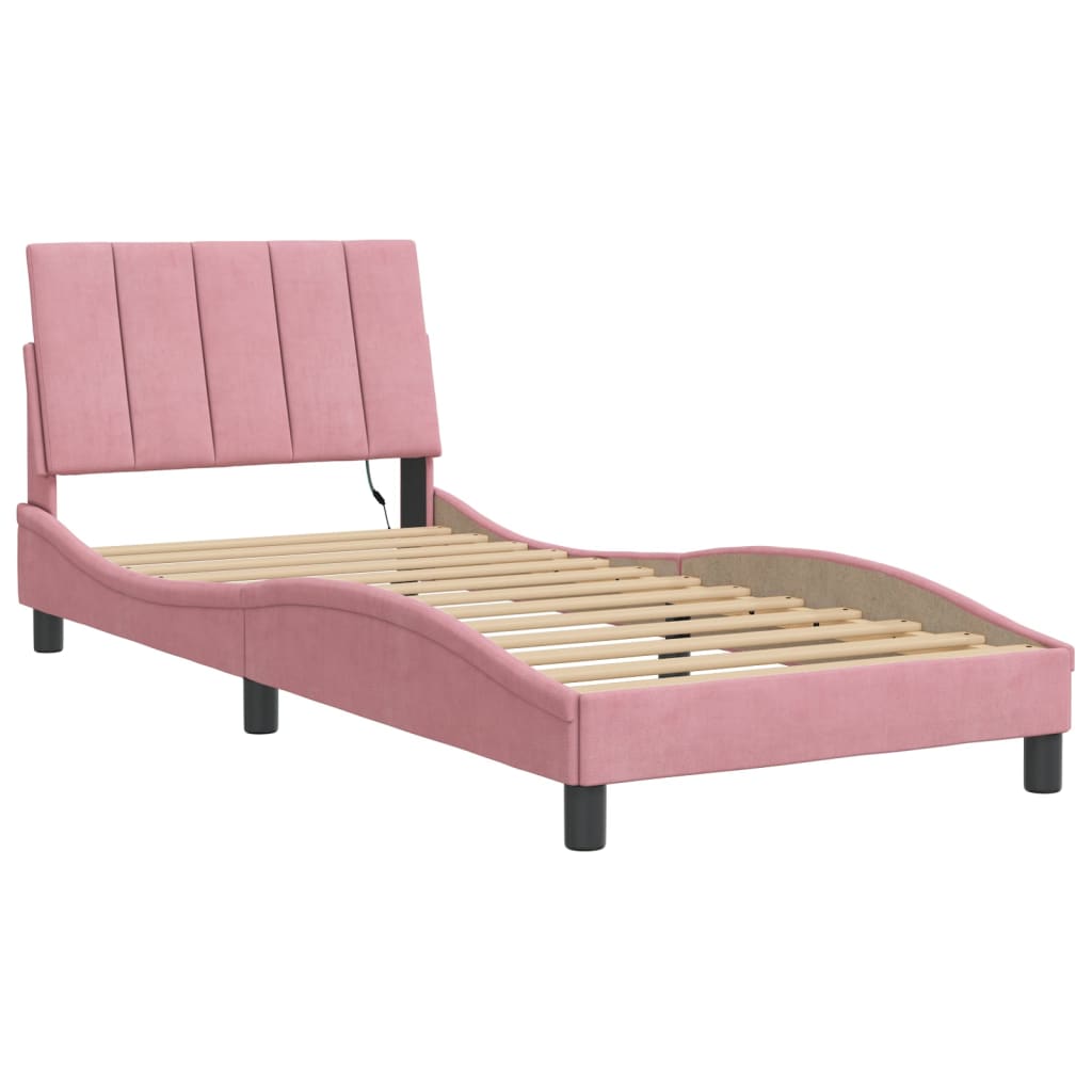 Bettgestell mit LED ohne Matratze "Hanko" Rosa 90x200 cm Samt