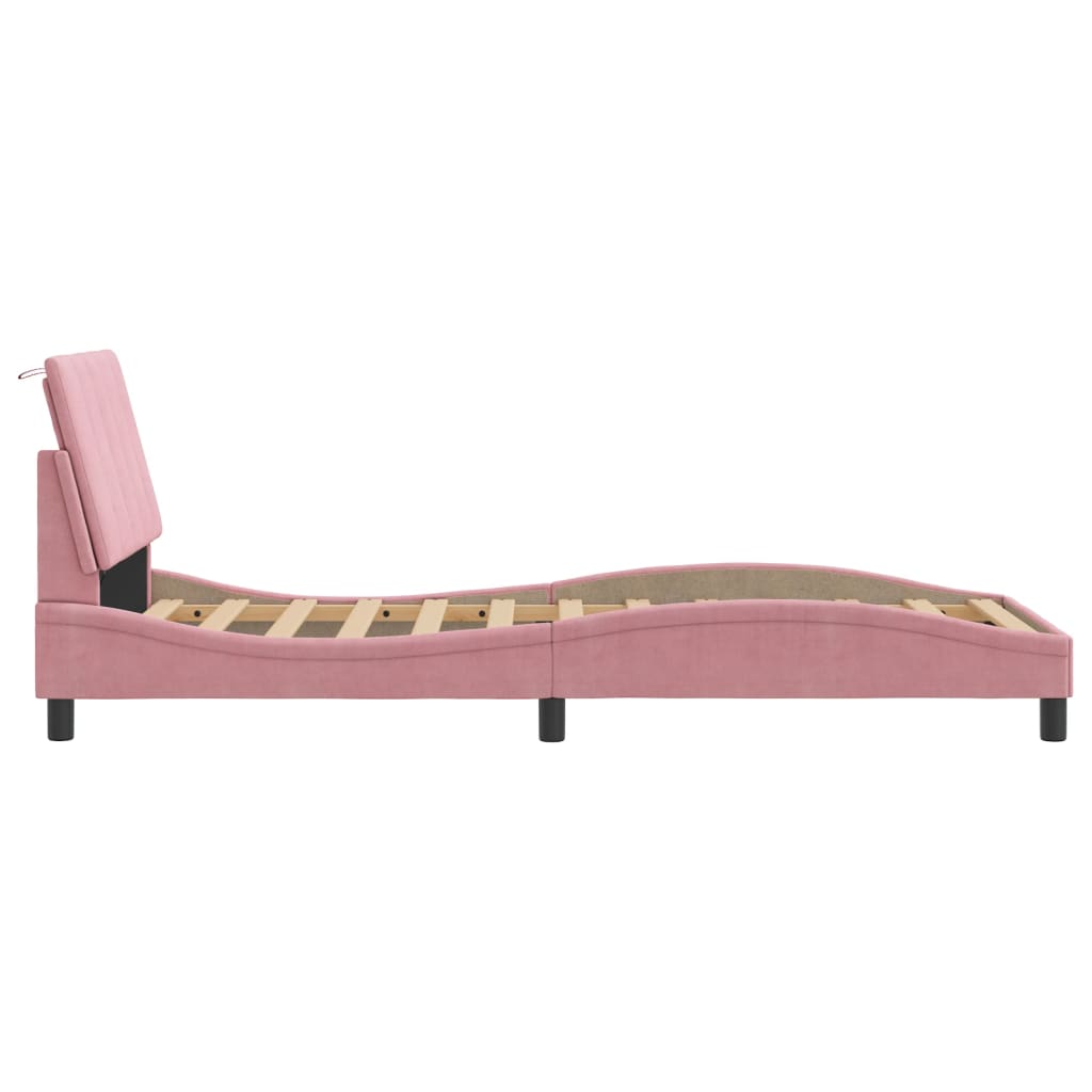 Bettgestell mit LED ohne Matratze "Hanko" Rosa 90x200 cm Samt