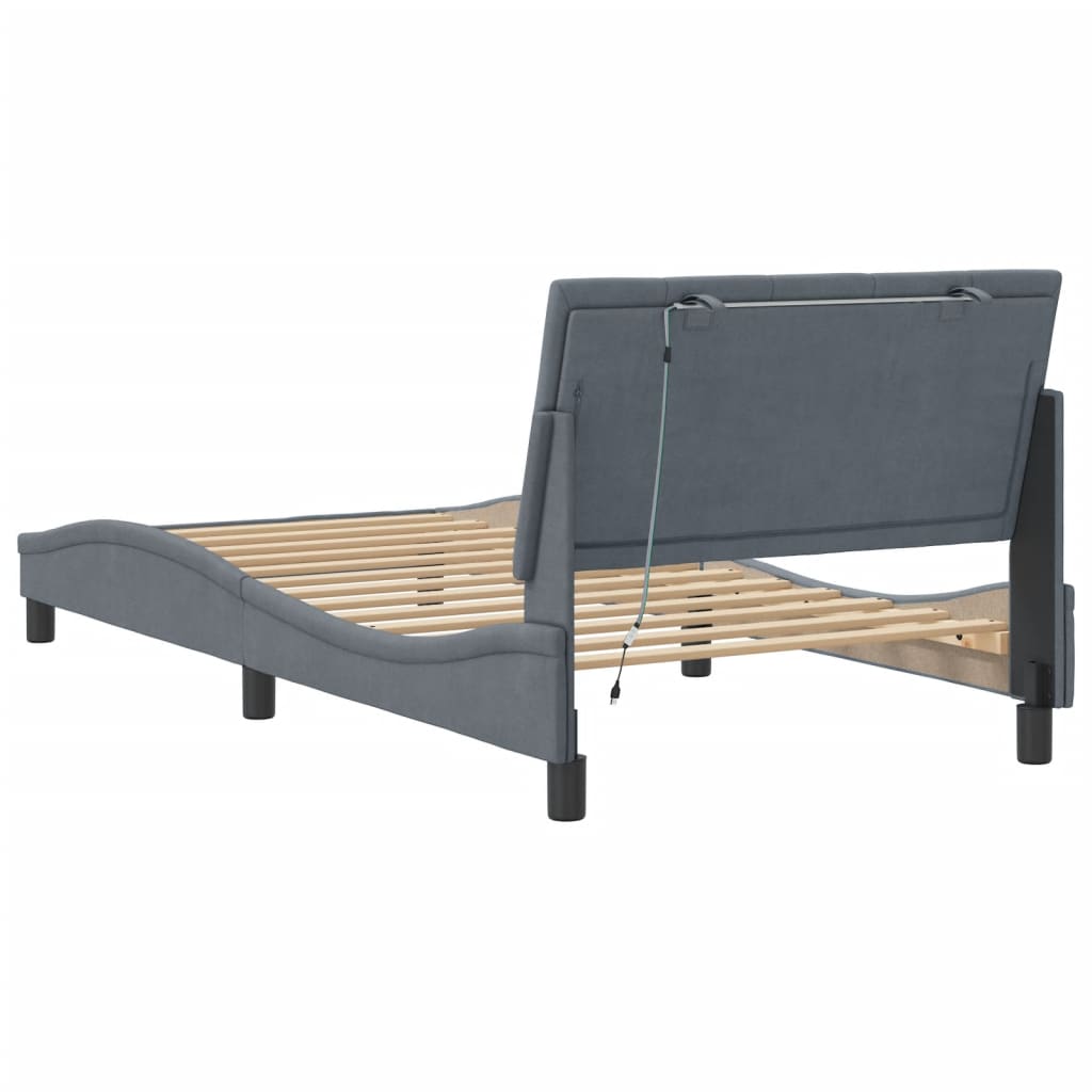 Bettgestell mit LED ohne Matratze "Hanko" Dunkelgrau 100x200 cm Samt