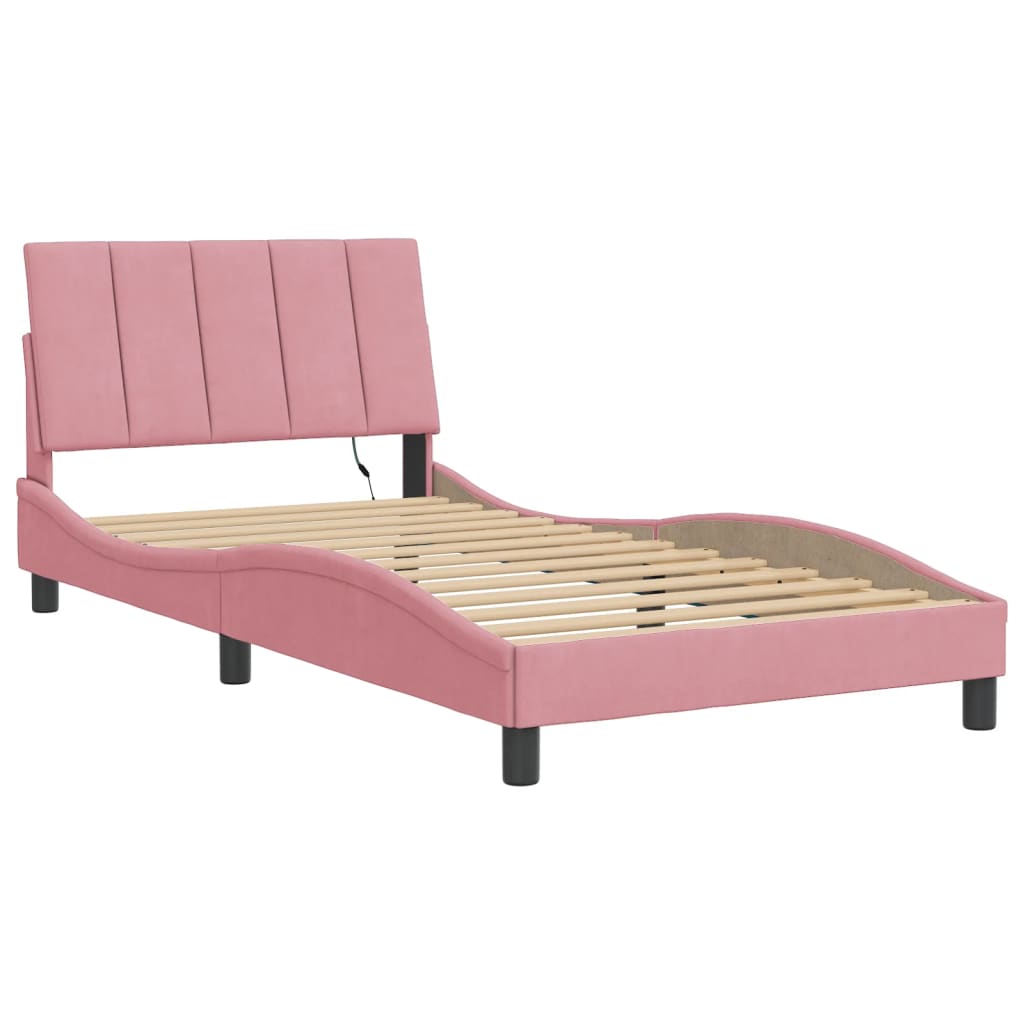 Bettgestell mit LED ohne Matratze "Hanko" Rosa 100x200 cm Samt