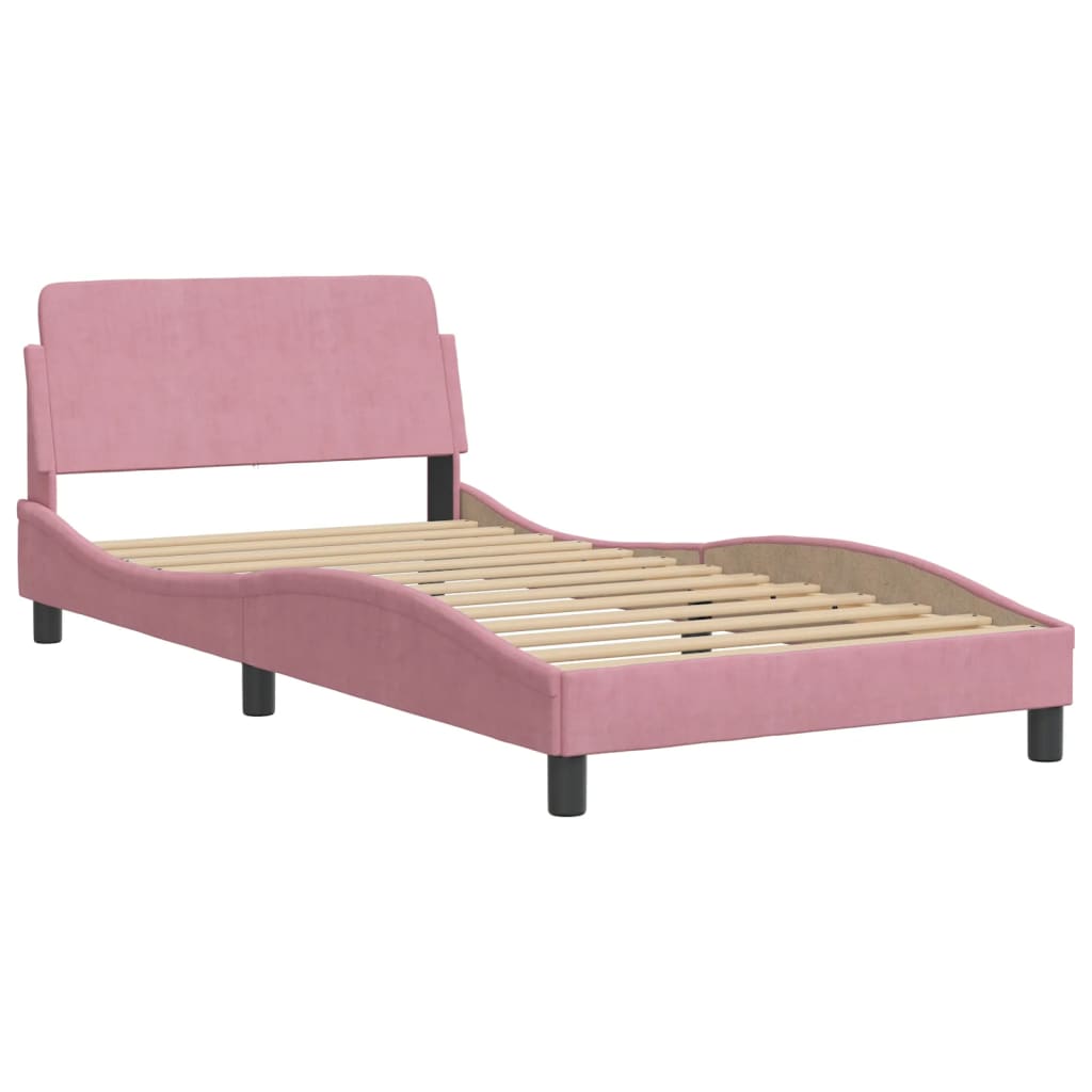 Bettgestell mit LED ohne Matratze "Hanko" Rosa 100x200 cm Samt