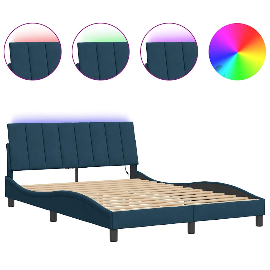 Bettgestell mit LED ohne Matratze "Hanko" Blau 120x200 cm Samt