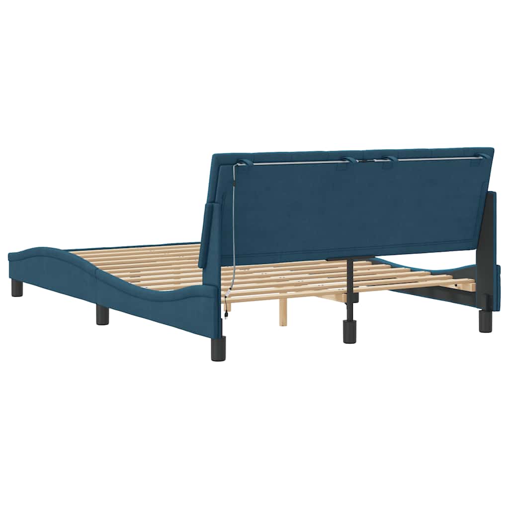 Bettgestell mit LED ohne Matratze "Hanko" Blau 120x200 cm Samt