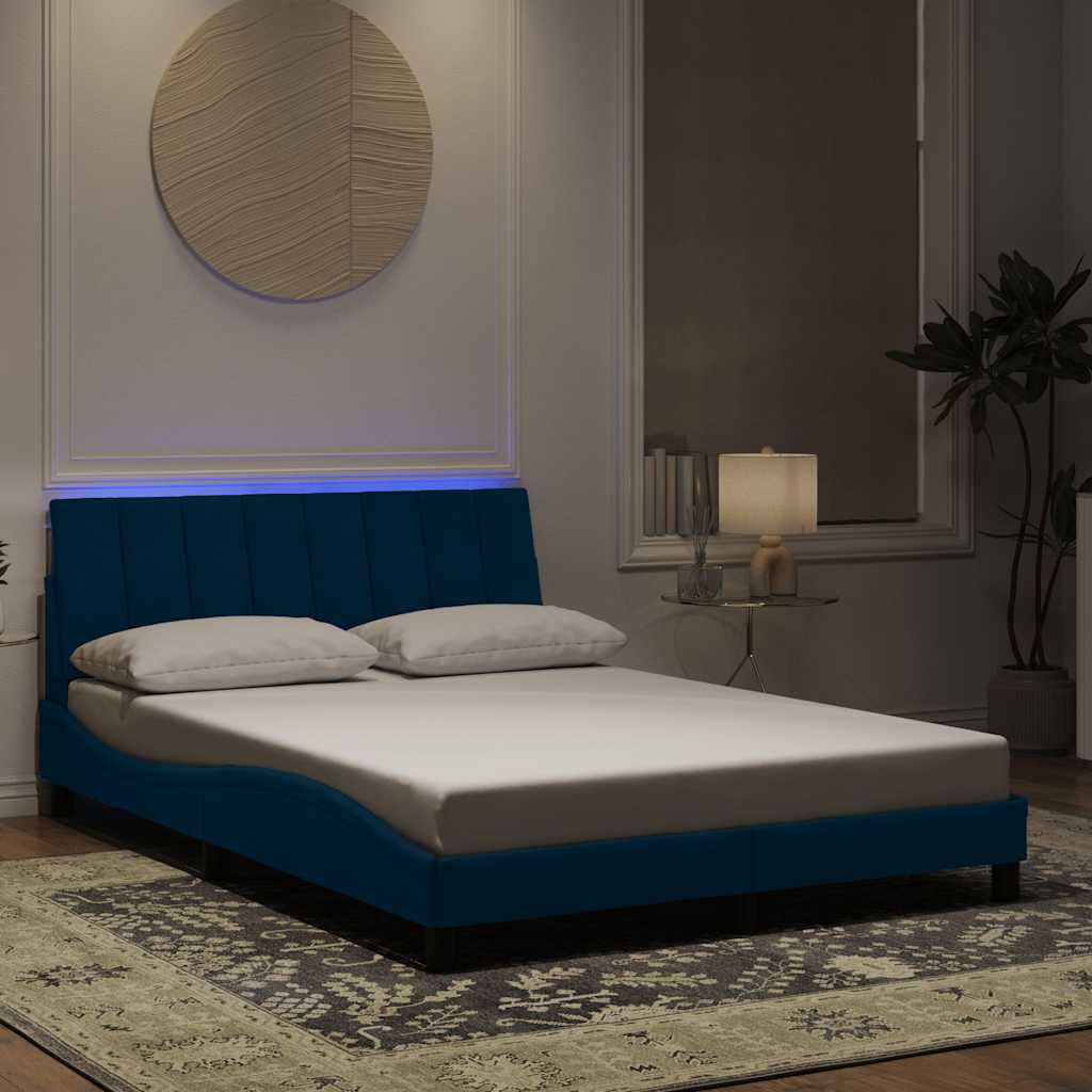 Bettgestell mit LED ohne Matratze "Hanko" Blau 120x200 cm Samt