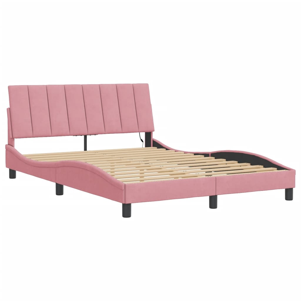 Bettgestell mit LED ohne Matratze "Hanko" Rosa 120x200 cm Samt