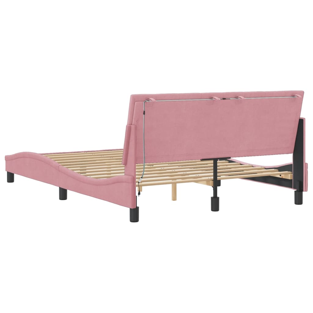 Bettgestell mit LED ohne Matratze "Hanko" Rosa 120x200 cm Samt