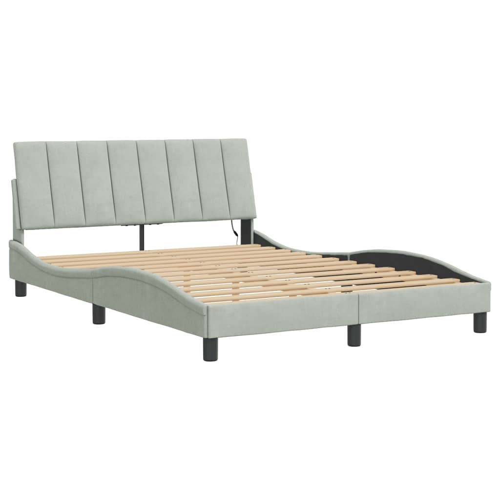 Bettgestell mit LED ohne Matratze "Hanko" Hellgrau 140x190 cm Samt