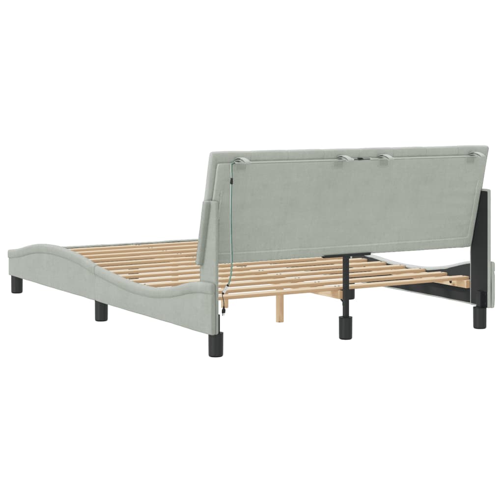 Bettgestell mit LED ohne Matratze "Hanko" Hellgrau 140x190 cm Samt