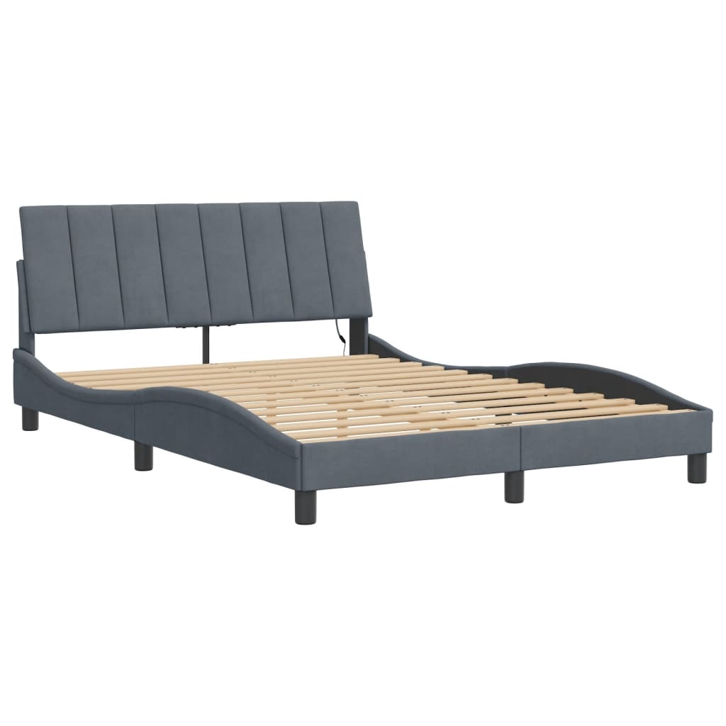 Bettgestell mit LED ohne Matratze "Hanko" Dunkelgrau 140x190 cm Samt