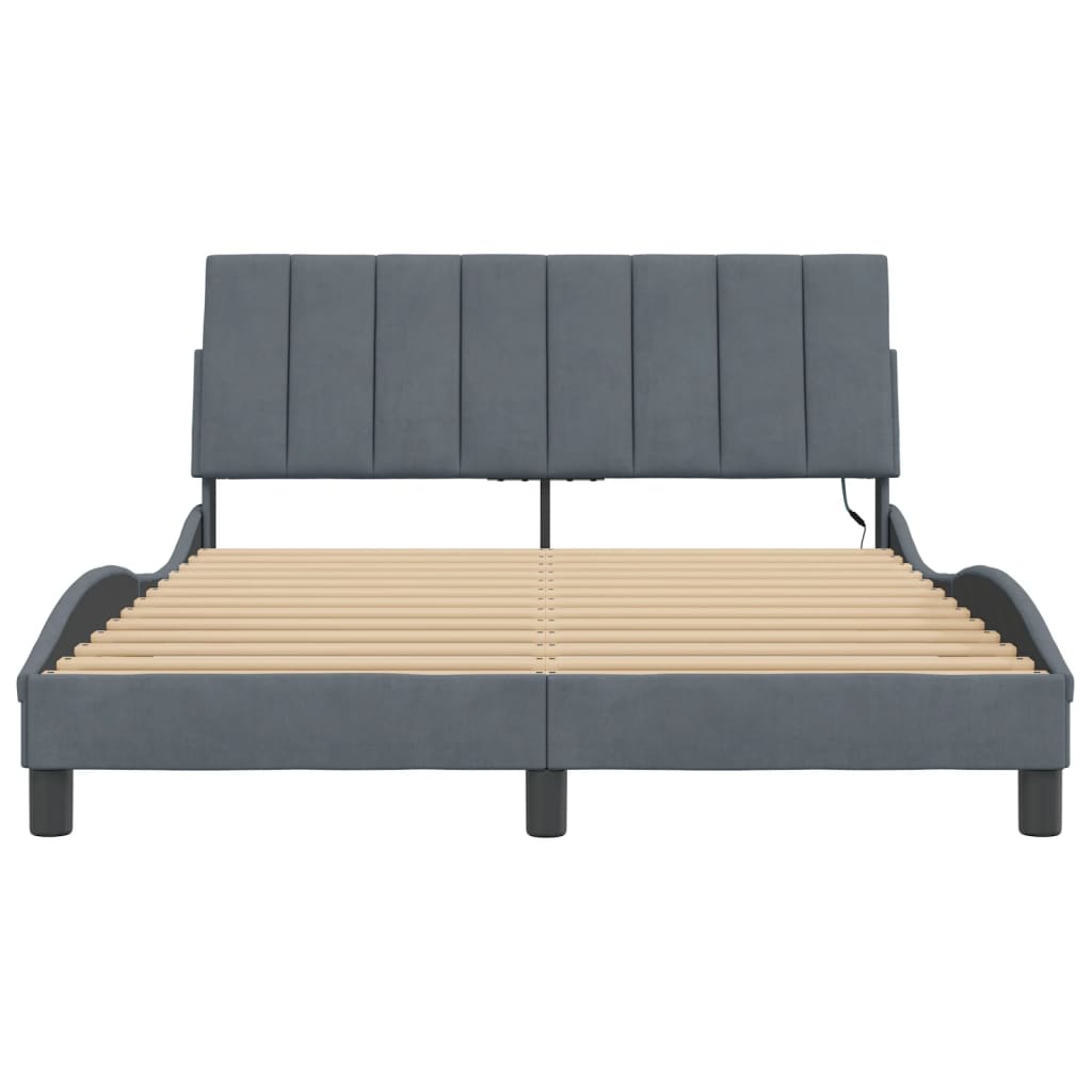 Bettgestell mit LED ohne Matratze "Hanko" Dunkelgrau 140x200 cm Samt