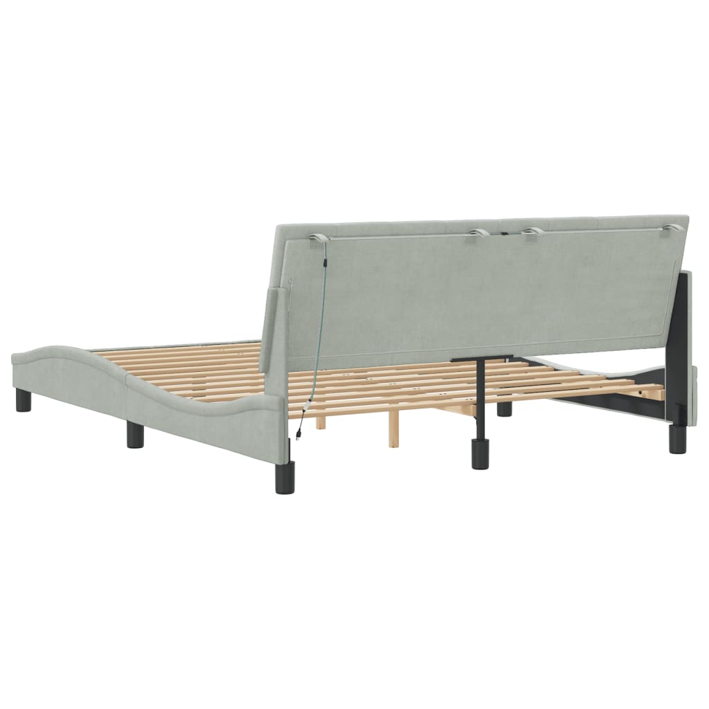 Bettgestell mit LED ohne Matratze "Hanko" Hellgrau 160x200 cm Samt