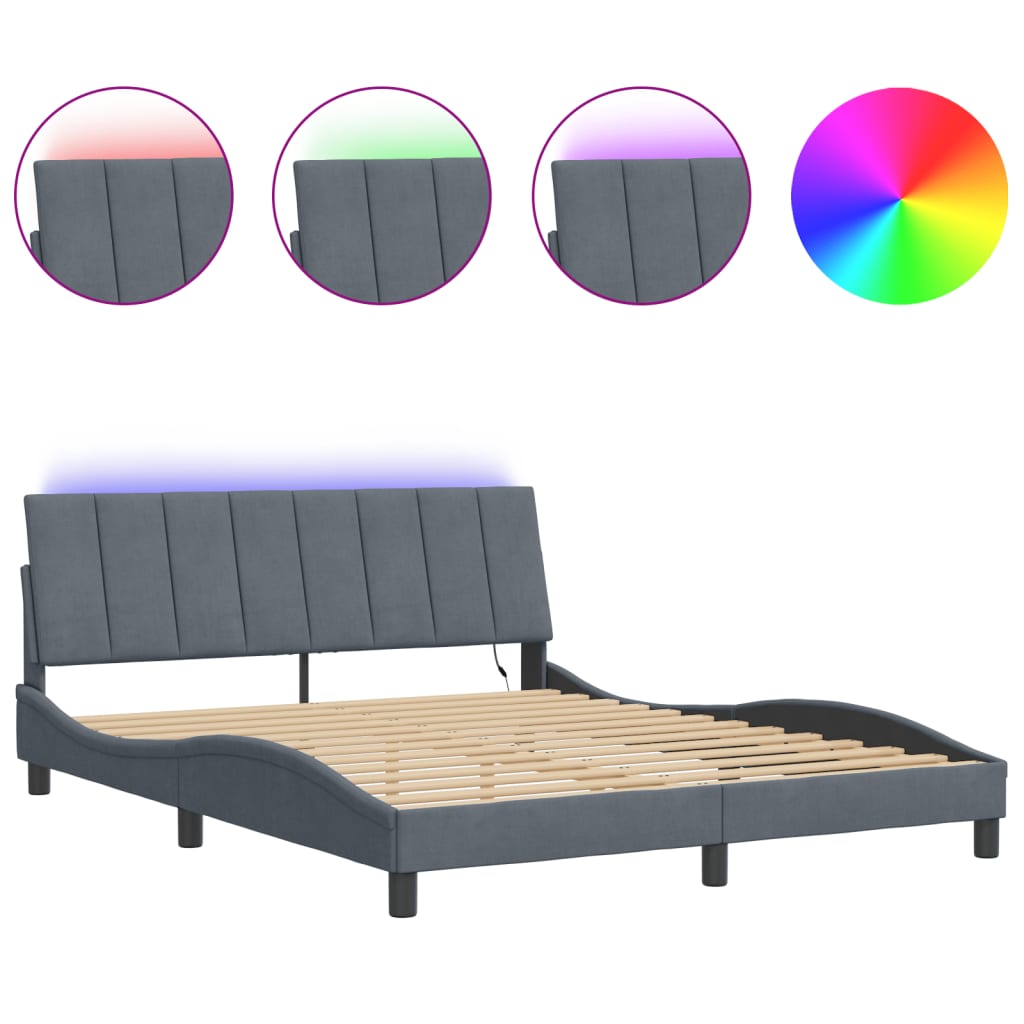 Bettgestell mit LED ohne Matratze "Hanko" Dunkelgrau 160x200 cm Samt